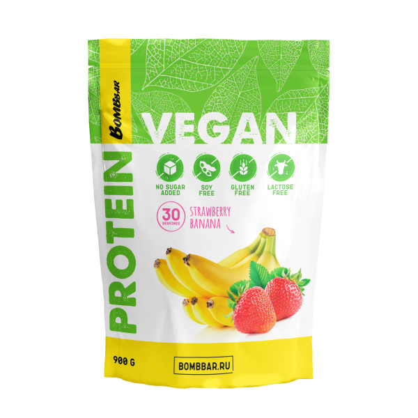 Bombbar Vegan Protein 900 grams (Клубнично - банановый смузи)