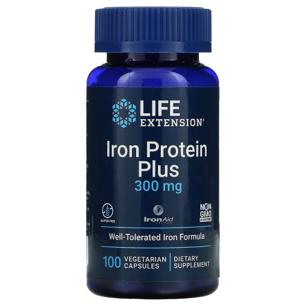 Life Extension Iron Protein Plus 300 mg 100 veg capsules