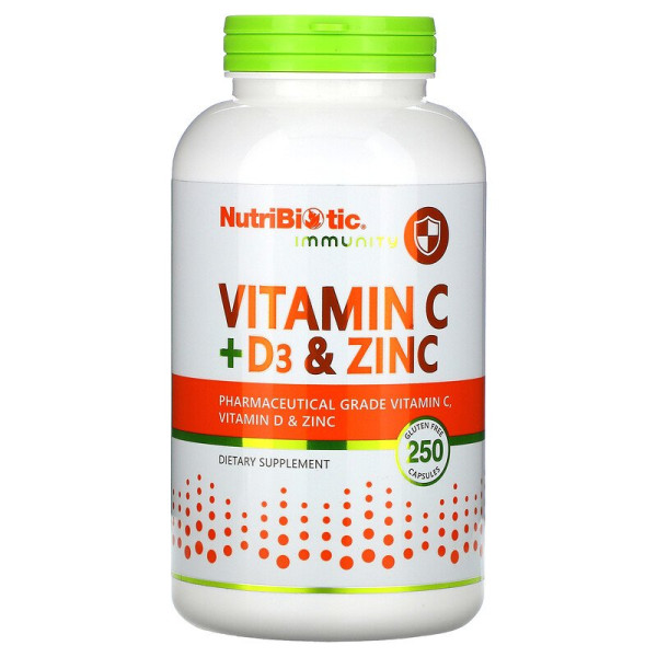 NutriBiotic Витамин С+Д3 и Цинк 250 капсул