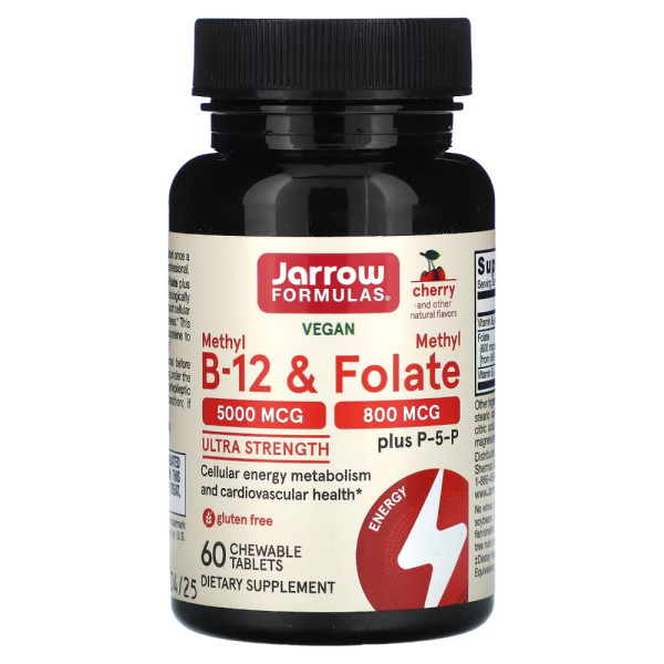 Jarrow Formulas Methyl B-12 5000 & Methyl Folate 800 mcg + P-5-P 60 lozenges