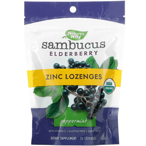 Nature's Way Sambucus Elderberry peppermint Zinc 24 lozenges