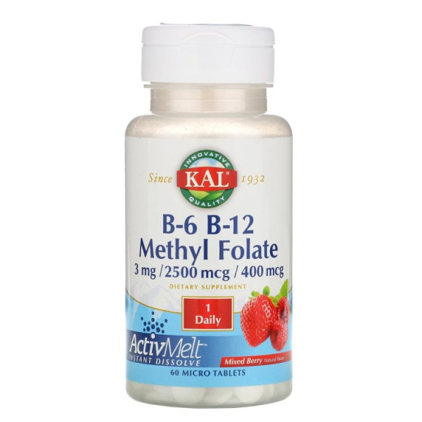 KAL B-6 B-12 methyl folate mixed berry 60 micro tablets
