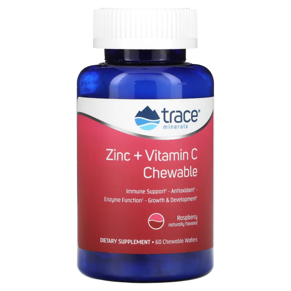 Trace Minerals Цинк Витамин С со вкусом малины 60 жевательных таблеток