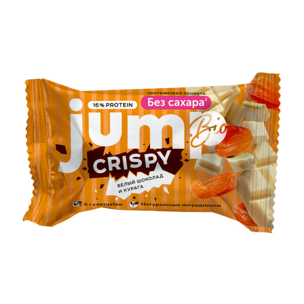 Jump Bio конфета Crispy 30 грамм (Белый шоколад и курага)